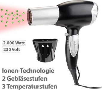Sichler Beauty, Sichler Beauty Ionen-Haartrockner mit 2 Gebläse- und 3 Temperatur-Stufen, 2.000 Watt, Ionen-Haartrockner mit 2 Gebläse- und 3 Temperatur-Stufen, 2.000 Watt