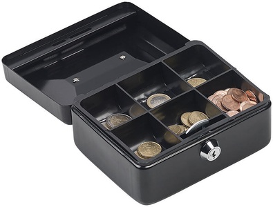 Xcase, Xcase Stahl-Geldkassette, Münzeinsatz mit 6 Fächern, Schloss, 2 Schlüssel, Stahl-Geldkassette, Münzeinsatz mit 6 Fächern, Schloss, 2 Schlüssel