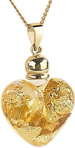 undefined, Glas-Herzanhänger mit 23K-Blattgold inkl. vergoldeter Kette, Vergoldete Kette mit Glas-Herzanhänger gefüllt mit Blattgold Splittern