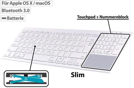 GeneralKeys, GeneralKeys Tastatur mit Bluetooth, für macOS m. Touchpad, Scissor-Tasten, Tastatur mit Bluetooth, für macOS m. Touchpad, Scissor-Tasten