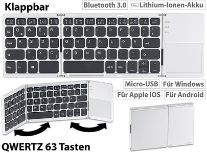 GeneralKeys, GeneralKeys Faltbare Tastatur mit Bluetooth, Touchpad für Android, iOS und Windows, Faltbare Tastatur mit Bluetooth, Touchpad für Android, iOS und Windows