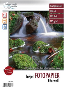 Schwarzwald Mühle, Schwarzwald Mühle Hochglanz-Fotopapier "Edelweiss", A4, 180 g/m², 100 Blatt, Hochglanz-Fotopapier 