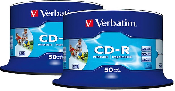 Verbatim, Verbatim CD-R 700MB Super AZO WIDE-Printable, 100er-Spindel, CD-R 700MB Super AZO WIDE-Printable, 2x50er-Spindel