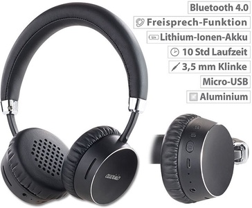 Auvisio, auvisio Premium-Bluetooth 4.0-On-Ear-Headset im Alu-Gehäuse, Echtleder, Premium-Bluetooth 4.0-On-Ear-Headset im Alu-Gehäuse, Echtleder