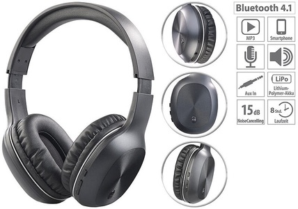 Auvisio, auvisio Over-Ear-Headset mit Bluetooth 4.1 & Active Noise Cancelling bis 15 dB, Over-Ear-Headset mit Bluetooth 4.1 & Active Noise Cancelling bis 15 dB