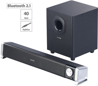 Auvisio, auvisio 2.1-Soundbar mit externem Subwoofer für PC und TV, Bluetooth, 40 Watt, 2.1-Soundbar mit externem Subwoofer für PC und TV, Bluetooth, 40 Watt