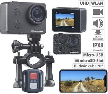 Somikon, Somikon UHD-Action-Cam mit WLAN, Sony-Sensor, wasserdicht ohne Gehäuse, IPX8, UHD-Action-Cam mit WLAN, Sony-Sensor, wasserdicht ohne Gehäuse, IPX8