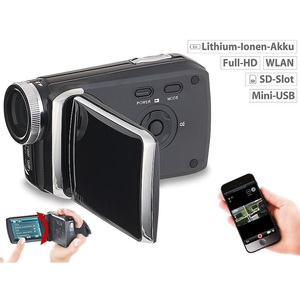 Somikon, Somikon Full-HD-Camcorder mit 7,6-cm-Touch-Display (3"), WLAN, App-Steuerung, Full-HD-Camcorder mit 7,6-cm-Touch-Display (3