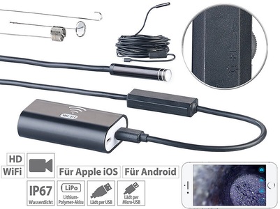 Somikon, Somikon WiFi-HD-Endoskop-Kamera für iOS- und Android-Mobilgeräte, 10 m, WiFi-HD-Endoskop-Kamera für iOS- und Android-Mobilgeräte, 10 m