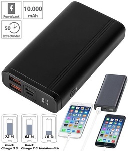 revolt, revolt Powerbank, Quick Charge 3.0 & USB Typ C PD, 10.000 mAh, bis 3 A, 18 W, Powerbank, Quick Charge 3.0 & USB Typ C PD, 10.000 mAh, bis 3 A, 18 W