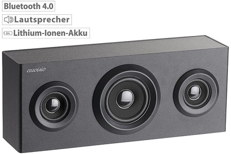 Auvisio, auvisio 2.1-Regal-Holzlautsprecher mit Bluetooth, Subwoofer & Akku, 12 Watt, 2.1-Regal-Holzlautsprecher mit Bluetooth, Subwoofer & Akku, 12 Watt