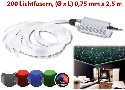 Lunartec, Lunartec Glasfaser-RGB-LED-Sternenhimmel mit Fernbedienung und 200 Lichtfasern, Glasfaser-RGB-LED-Sternenhimmel mit Fernbedienung und 200 Lichtfasern