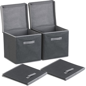 Pearl, Pearl 2er-Set Aufbewahrungsboxen mit Deckel, faltbar, 31x31x31 cm, schwarz, 2er-Set Aufbewahrungsboxen mit Deckel, faltbar, 31x31x31 cm, schwarz