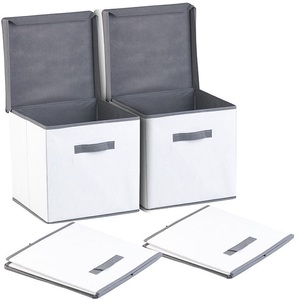 Pearl, Pearl 2er-Set Aufbewahrungsboxen mit Deckel, faltbar, 31x31x31 cm, weiss, 2er-Set Aufbewahrungsboxen mit Deckel, faltbar, 31x31x31 cm, weiss