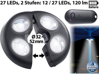 Lunartec, Lunartec Helle LED-Schirmleuchte LSL-120, IP44, Fernbedienung, dimmbar, 120 lm, Helle LED-Schirmleuchte LSL-120, IP44, Fernbedienung, dimmbar, 120 lm