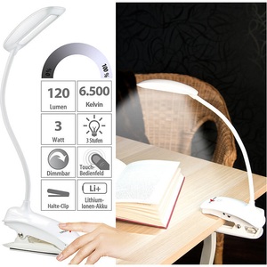Lunartec, Lunartec Schwanenhals-Klemm-Lampe mit 3-Watt-COB-LED und Akku, USB-Ladefunktion, Schwanenhals-Klemm-Lampe mit 3-Watt-COB-LED und Akku, USB-Ladefunktion
