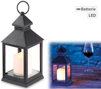 Lunartec, Lunartec Laterne mit flackernder LED-Kerze und Timer, Batteriebetrieb, schwarz, Laterne mit flackernder LED-Kerze und Timer, Batteriebetrieb, schwarz