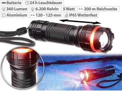 KryoLights, KryoLights Cree-LED-Taschenlampe mit Alu-Gehäuse, 5 Watt, 360 Lumen, IP65, Cree-LED-Taschenlampe mit Alu-Gehäuse, 5 Watt, 360 Lumen, IP65
