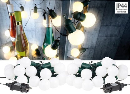 Lunartec, Lunartec 2er-Set LED-Lichterkette mit je 20 Lämpchen, 1,2 W, warmweiss, IP44, 2er-Set LED-Lichterkette mit je 20 Lämpchen, 1,2 W, warmweiß, IP44