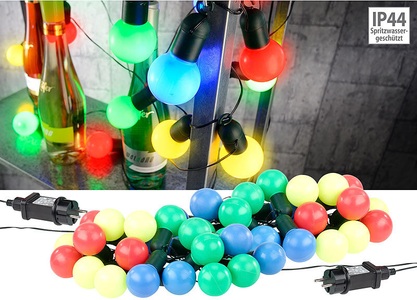 Lunartec, Lunartec 2er-Set LED-Lichterkette mit je 20 Lämpchen, 4-farbig, 1,2 W, IP44, 2er-Set LED-Lichterkette mit je 20 Lämpchen, 4-farbig, 1,2 W, IP44