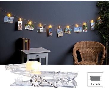 Lunartec, Lunartec LED-Foto-Clips-Lichterkette mit 40 Klammern, batteriebetrieben, 10 m, LED-Foto-Clips-Lichterkette mit 40 Klammern, batteriebetrieben, 10 m