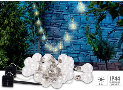 Lunartec, Lunartec Solar-LED-Lichterkette im Glühbirnen-Look, 12 Birnen, 8,5 m, 2er-Set, Solar-LED-Lichterkette im Glühbirnen-Look, 12 Birnen, 8,5 m, 2er-Set