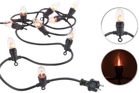Lunartec, Lunartec Deko-Lichterkette mit 10 Glühbirnen in Flammen-Optik, IP44, 4,2 m, Deko-Lichterkette mit 10 Glühbirnen in Flammen-Optik, IP44, 4,2 m