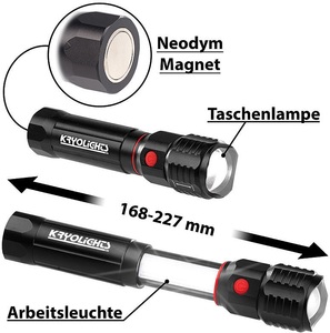 KryoLights, KryoLights 2in1-Taschenlampe & Arbeitsleuchte mit 2x 3-Watt-LED & Neodym-Magnet, 2in1-Taschenlampe & Arbeitsleuchte mit 2x 3-Watt-LED & Neodym-Magnet