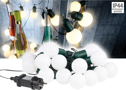 Lunartec, Lunartec LED-Lichterkette mit 20 Lämpchen, 1,2 Watt, warmweiss, 475 cm, IP44, LED-Lichterkette mit 20 Lämpchen, 1,2 Watt, warmweiss, 475 cm, IP44