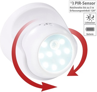 Luminea, Luminea Kabelloser LED-Strahler, Bewegungssensor, 360° drehbar, 100 lm, weiss, Kabelloser LED-Strahler, Bewegungssensor, 360° drehbar, 100 lm, weiss