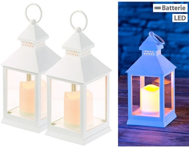Lunartec, Lunartec 2er Pack Laterne mit flackernder LED-Kerze und Timer, Batteriebetrieb, 2er Pack Laterne mit flackernder LED-Kerze und Timer, Batteriebetrieb