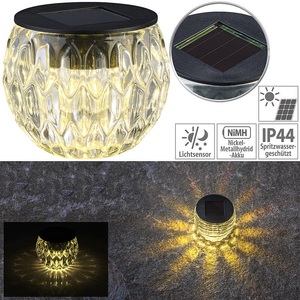 Lunartec, Lunartec Solar-LED-Windlicht Liora, mit tollem Lichtmuster, Glas, IP44, Ø 8 cm, Solar-LED-Windlicht Liora, mit tollem Lichtmuster, Glas, IP44, Ø 8 cm