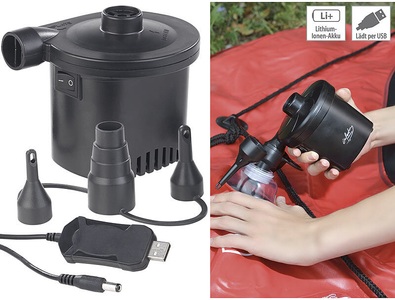 Infactory, infactory Akku-Luftpumpe mit 3 Ventil-Aufsätzen und USB-Ladekabel, 200 l/Min., Akku-Luftpumpe mit 3 Ventil-Aufsätzen und USB-Ladekabel, 200 l/Min.