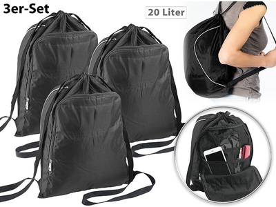 Semptec Urban Survival Technology, Semptec Urban Survival Technology 3er-Set 2in1-Turnbeutel-Rucksäcke, aufklappbares Organizer-Fach, 20 l, 3er-Set 2in1-Turnbeutel-Rucksäcke, aufklappbares Organizer-Fach, 20 l