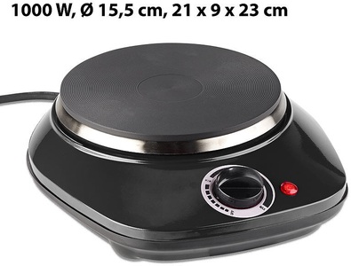 Rosenstein & Söhne, Rosenstein & Söhne Kompakte elektrische Einzel-Kochplatte, 1.000 Watt, 155 mm, stufenlos, Kompakte elektrische Einzel-Kochplatte, 1.000 Watt, 155 mm, stufenlos