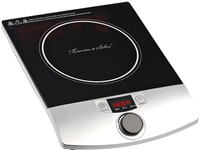 Rosenstein & Söhne, Rosenstein & Söhne Induktions-Kochplatte 12 bis 26 cm LCD Drehregler, 2.000 W, bis 200 °C, Induktions-Kochplatte 12 bis 26 cm LCD Drehregler, 2.000 W, bis 200 °C