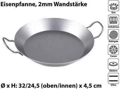 CHG, Gesundheits-Eisenpfanne mit Griffen, 32cm, CHG Eisenpfanne mit zwei Griffen