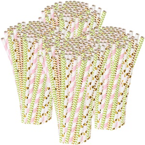 Pearl, Pearl 400 Papier-Trinkhalme, Retro-Motive in gold, grün, rosa, 197 x 6 mm, 400 Papier-Trinkhalme, Retro-Motive in gold, grün, rosa, 197 x 6 mm