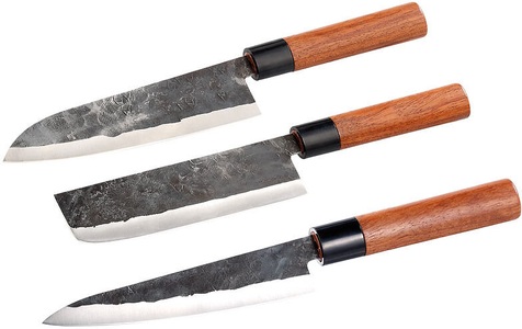TokioKitchenWare, TokioKitchenWare 3-teiliges Messerset, handgefertigt, mit Echtholzgriff, 3-teiliges Messerset, handgefertigt, mit Echtholzgriff