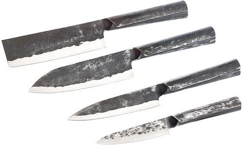 TokioKitchenWare, TokioKitchenWare 4-teiliges Messerset mit Stahlgriff, handgefertigt, 4-teiliges Messerset mit Stahlgriff, handgefertigt