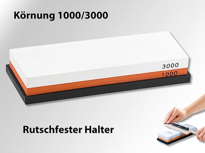 TokioKitchenWare, TokioKitchenWare Doppel-Wasser-Schleifstein mit rutschfestem Halter, Körnung 1000/3000, Doppel-Wasser-Schleifstein mit rutschfestem Halter, Körnung 1000/3000