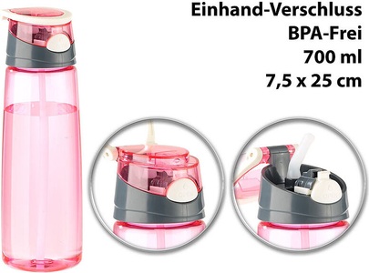 Pearl, Pearl BPA-freie Kunststoff-Trinkflasche mit Einhand-Verschluss, 700 ml, pink, BPA-freie Kunststoff-Trinkflasche mit Einhand-Verschluss, 700 ml, pink