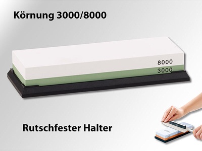 TokioKitchenWare, TokioKitchenWare Doppel-Wasser-Schleifstein mit rutschfestem Halter, Körnung 3000/8000, Doppel-Wasser-Schleifstein mit rutschfestem Halter, Körnung 3000/8000