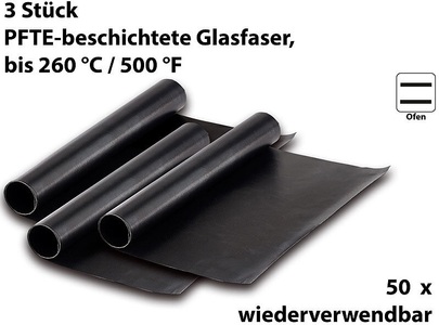 Rosenstein & Söhne, Rosenstein & Söhne Dauer-BBQ-Grillmatte & Antihaft-Bratfolie aus Glasfaser, 3 Stück, Dauer-BBQ-Grillmatte & Antihaft-Bratfolie aus Glasfaser, 3 Stück