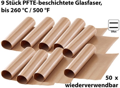 Rosenstein & Söhne, Rosenstein & Söhne Dauer-Backpapier & Antihaft-Bratfolie aus Glasfaser, beige, 9 Stück, Dauer-Backpapier & Antihaft-Bratfolie aus Glasfaser, beige, 9 Stück