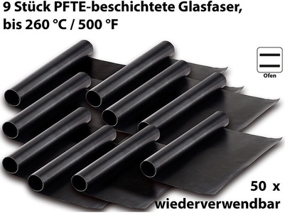 Rosenstein & Söhne, Rosenstein & Söhne Dauer-BBQ-Grillmatte & Antihaft-Bratfolie aus Glasfaser, 9 Stück, Dauer-BBQ-Grillmatte & Antihaft-Bratfolie aus Glasfaser, 9 Stück