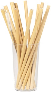 Rosenstein & Söhne, Rosenstein & Söhne 12 Bambus-Trinkhalme 220 mm, wiederverwendbar, mit Reinigungsbürste, 12 Bambus-Trinkhalme 220 mm, wiederverwendbar, mit Reinigungsbürste