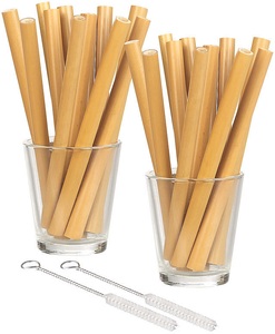 Rosenstein & Söhne, Rosenstein & Söhne 24 Bambus-Trinkhalme 130 mm, wiederverwendbar, mit Reinigungsbürste, 24 Bambus-Trinkhalme 130 mm, wiederverwendbar, mit Reinigungsbürste