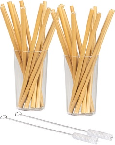 Rosenstein & Söhne, Rosenstein & Söhne 24 Bambus-Trinkhalme 220 mm, wiederverwendbar, mit Reinigungsbürste, 24 Bambus-Trinkhalme 220 mm, wiederverwendbar, mit Reinigungsbürste