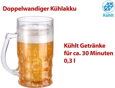 Rosenstein & Söhne, Rosenstein & Söhne Doppelwandiger Bierkrug, Bier- & Getränke-Kühler mit Fake-Bier, 0,3 l, Doppelwandiger Bierkrug, Bier- & Getränke-Kühler mit Fake-Bier, 0,3 l